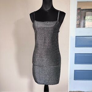 2000s y2k black metallic grunge glitter mini dress